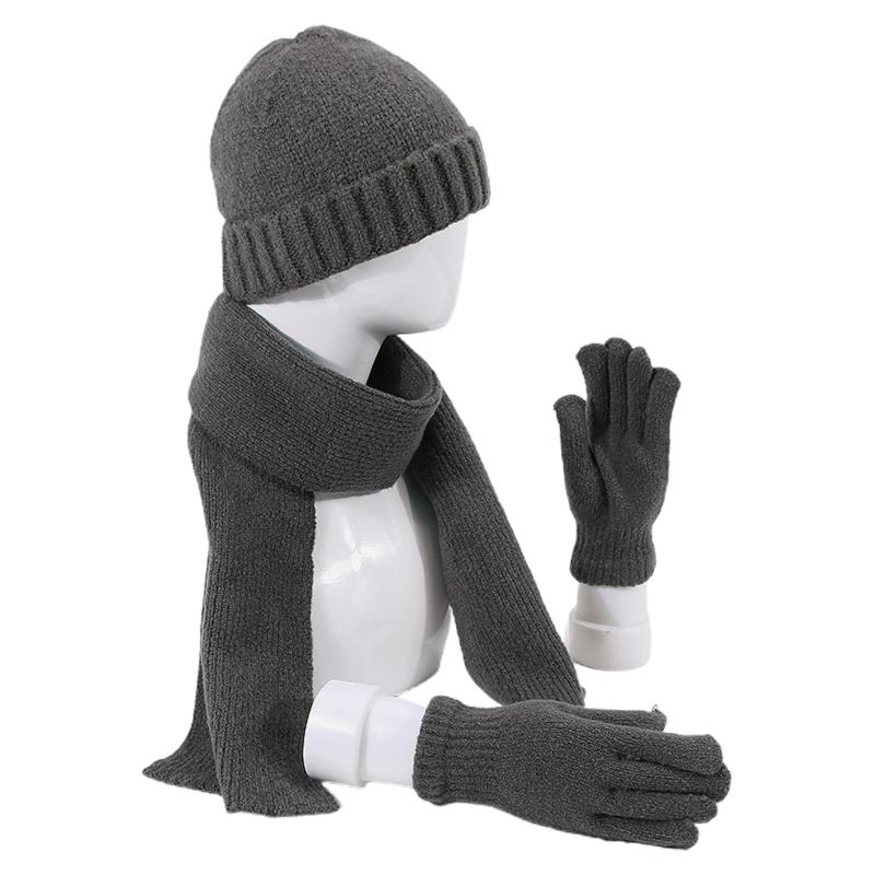 

Unisex Winter 3Pcs Beanie Hat Long Scarf Gloves Set Solid Color Knitted Warmer L9BE