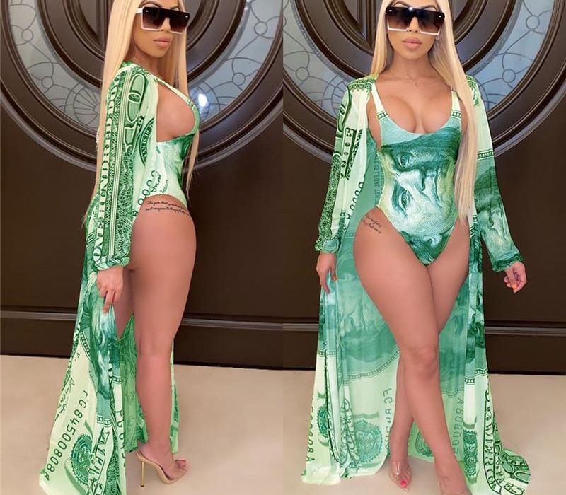 Summer women one-piece swimsuit Bikini+coat two piece set Fashion Swimwear lady one-piece swimming suit bikini sexy girls Bathing Suit12-image-653099003