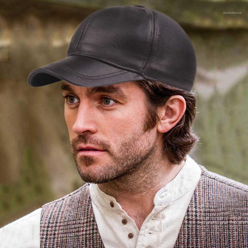 

Black Fashion Hat Autumn Winter Adult Men Leather Warm Baseball Caps Cowhide Flat Top Cap Middle-aged Men Brands Leather Hats1