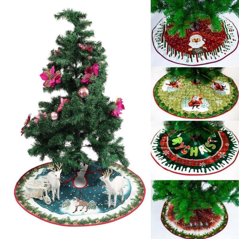 

90cm Christmas Santa Tree Skirts Ornament Dress Mat Border Party Decorations Base Round Floor Carpet New Year 2020 Xmas Skirt1