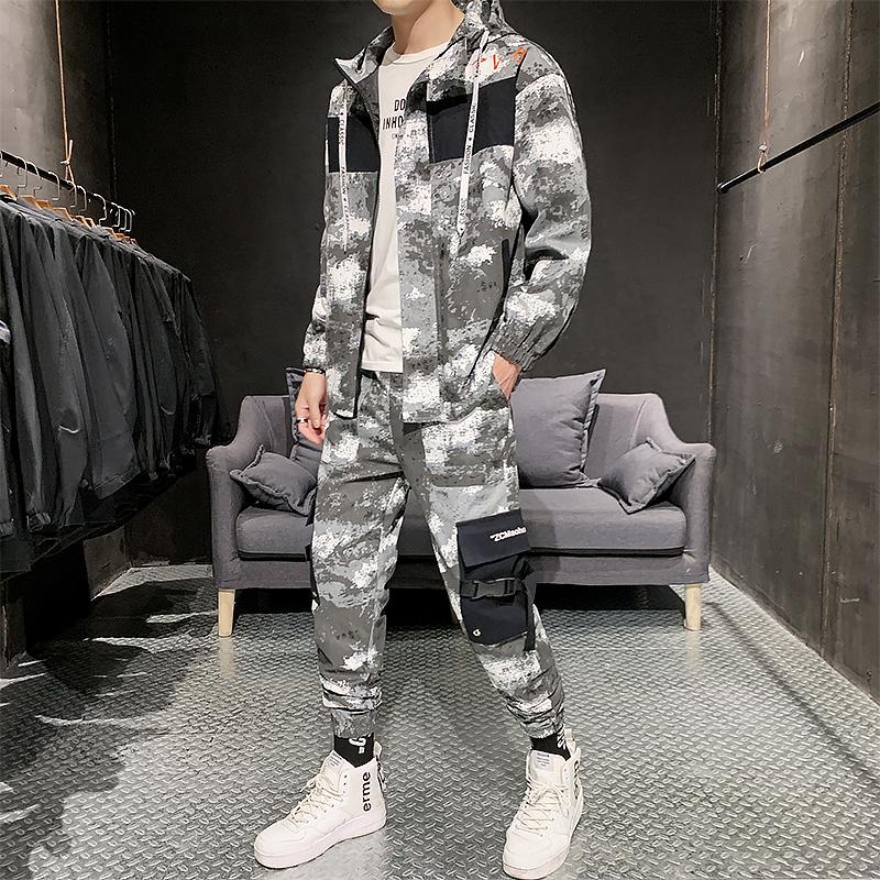 

Men Fashion Camouflage Jackets with Pants Hoodies Plain Tracksuit Printed Hip Hop Jogging Homme Men Fashion Winter Sports Suit, Style6