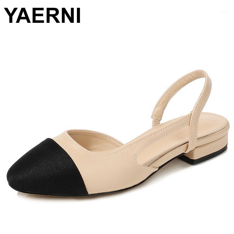 

YAERNI summer new Korean fashion wild women sandals baotou flat bottom with thick with high heels big size shoes shallow mouth1, Beige 1