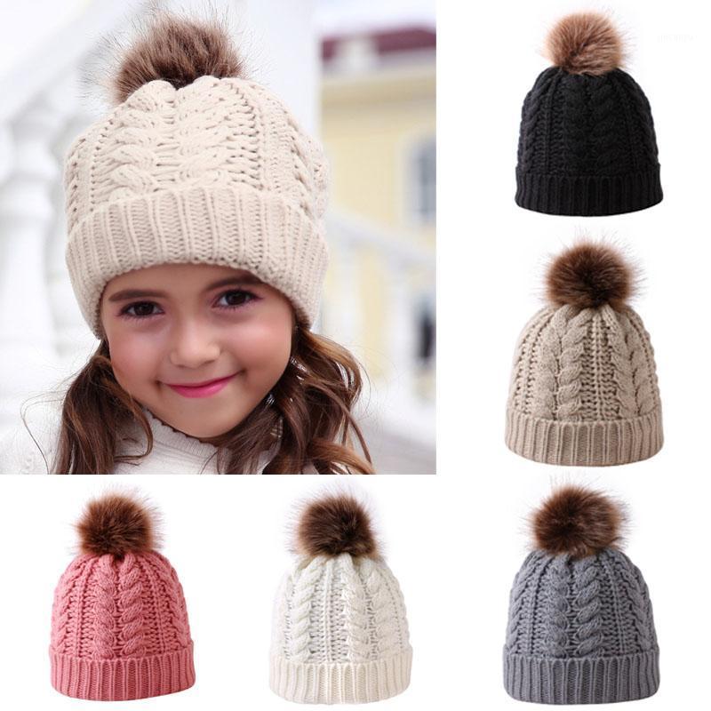 

BalleenShiny Baby Cap Winter Warm Baby Beanies Hat Pompon Children Hats Knitted Cute Cap For Girls Boys Caps Casual Solid Color1, White