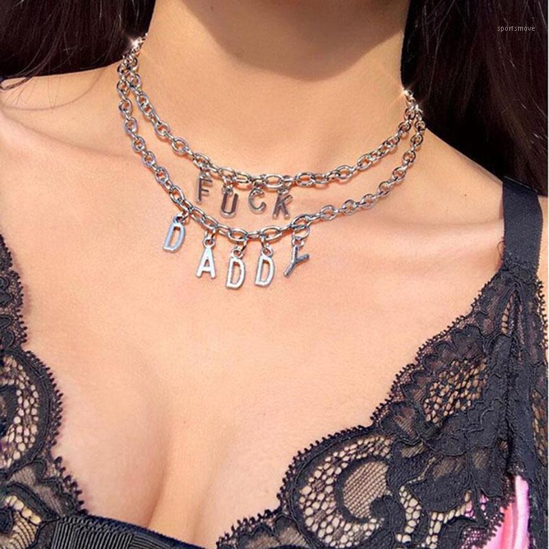 

2020 Letter Necklace Pendant Angel Wing Chain Necklace Women Sexy Collares Link Chain Choker Punk Stainless Steel1