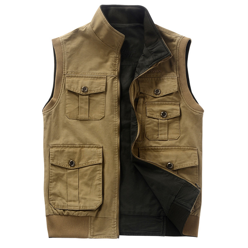 

2020 Vests Double Jean Face Outwear Jacket Cotton Collection of Military Men Khaki Green Army Plus Size L-4xl 5xl O80f, 8527