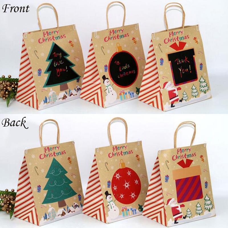 

6pcs Candy Chocolate Cookies Bag Kraft Paper Handbag Gift Box Santa DIY Graffiti Party Favors Merry Christmas Decoration Navidad1