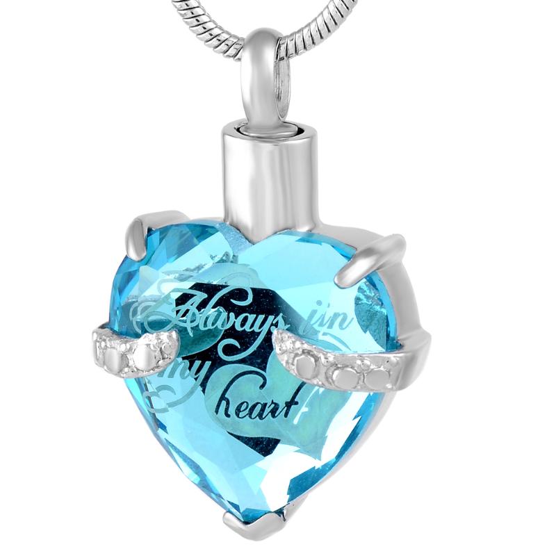 

IJD9790 Stainless Steel Cremation Memorial Jewelry Always IN MY Heart for Ashes Keepsake Pendant Necklace Jewelry