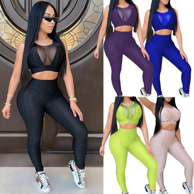 

Conjunto Ropa Deportiva Mujer Sport Set Women Sleeveless Strappy Short Solid Gradient Cami Belt Top & Pants Ropa De Mujer 20201