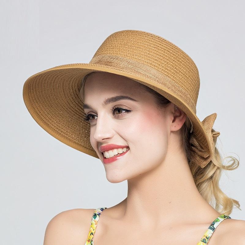 

Wide Brim Hats Foldable Cotton Beach Sun For Women Fashion Design Cap Brimmed Straw Hat Cool Summer B-7359, Khaki