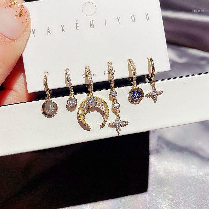 

Dangle & Chandelier MIGGA 6pcs CZ Crystal Star Moon Earrings Pack Gold Color Cubic Zirconia For Women Party Gift1