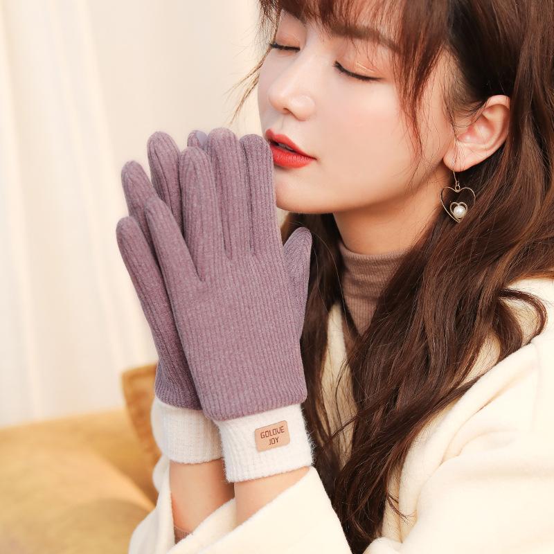 

Five Fingers Gloves Women's Winter Cationic Fabric Knitted Self-Heating Touch Screen Full Finger Thicken Warm Moisturizer