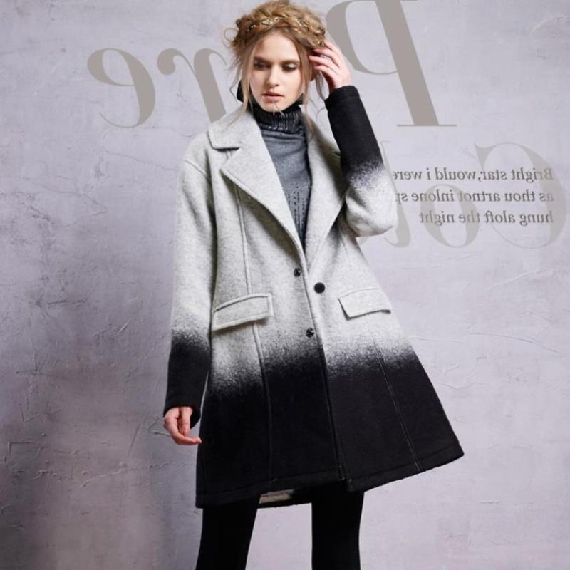 

Winter elegant vitage style coats female long sleeve turn-down collar Gradient wool jackets fashion outerwear gx1571