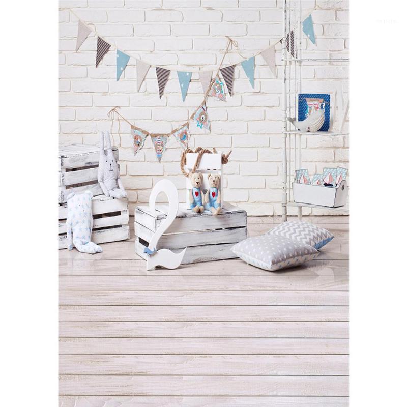 

White Wall Floor Colored Pennant Toy Pillow Photo Backdrop Vinyl Background for Child Baby Birthday Party Photography Photocall1