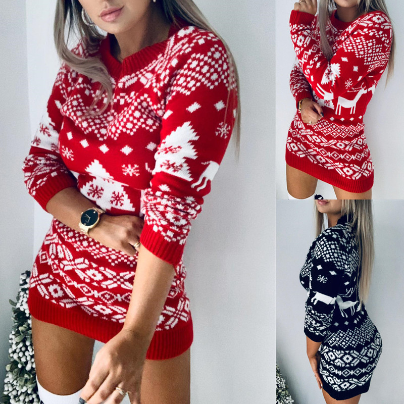 

Women Knit Sweater Christmas Tree Long Sleeve Womens Pullover Plus Size 2020FW Coats Contrast Color Knitted Tops, Black