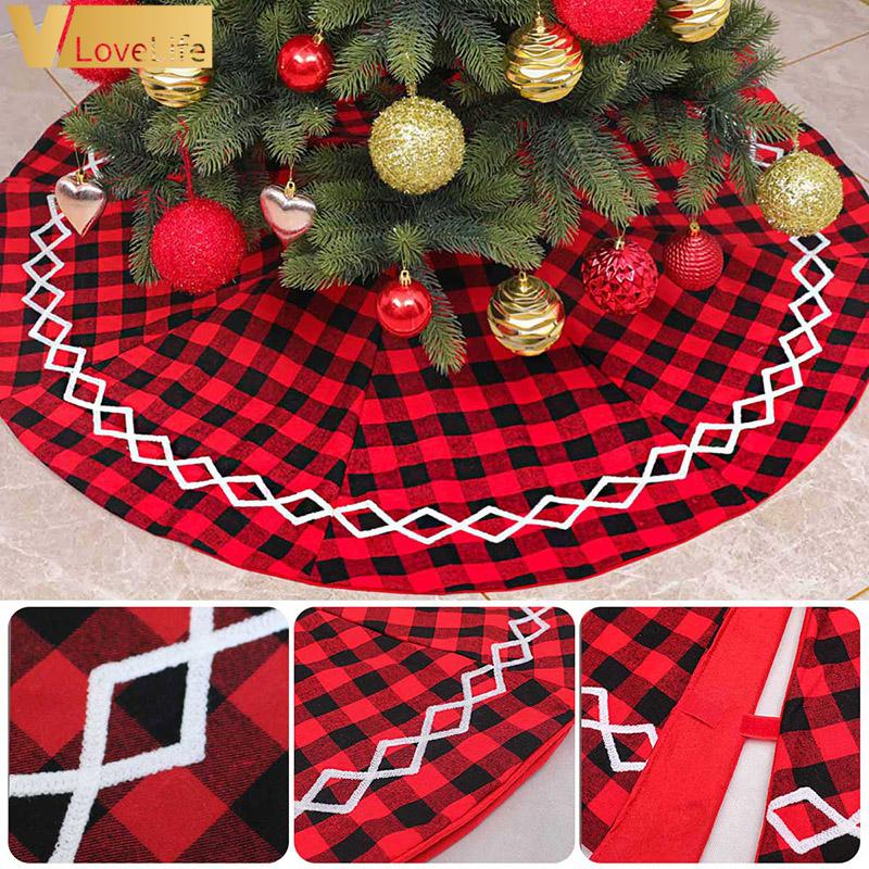 

Plaid Christmas Tree Skirt Red&black Color Tree Carpet Rug Base Christmas Party Decoration New Year Falda Para Arbol De Navidad