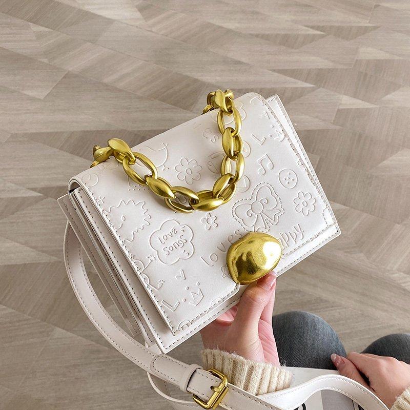 

Cute Printed PU Leather Mini Crossbody Bags for Women 2021 New Designer Chain Handbags and Purses Female Shoulder Tote Bag 6931, Black