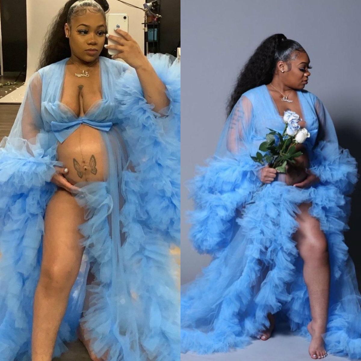 plus size ruffles bridal sleepwear women pregnant party night robes with bow maternity photoshoot nightgowns