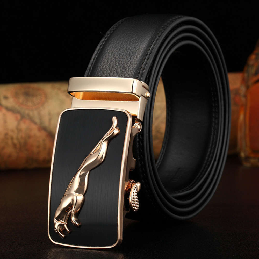 

Top selling sports car men's leather automatic buckle belt personalized leather belt leisure Han banchao, Black