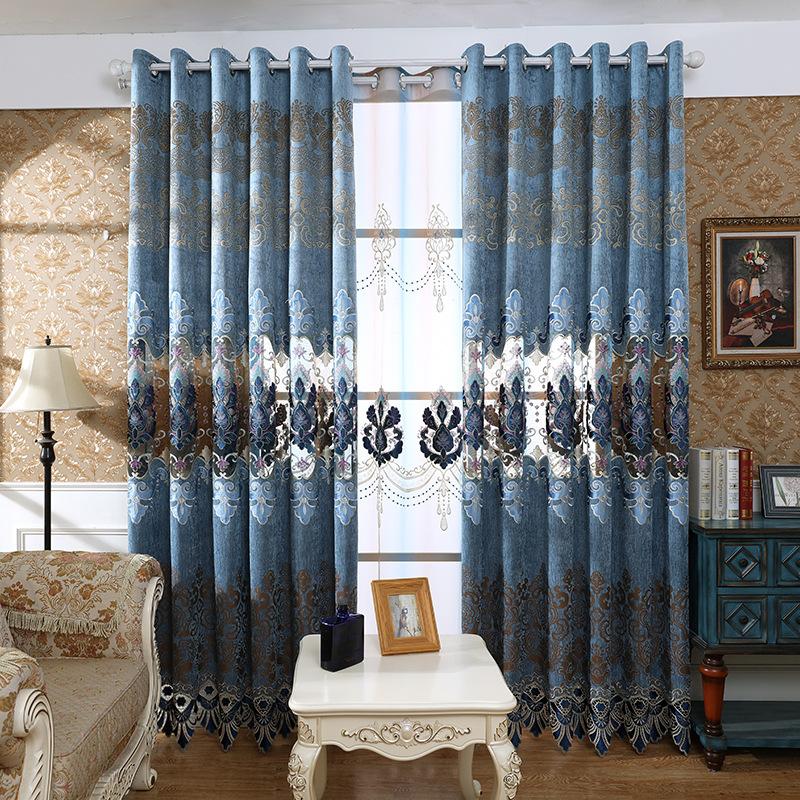 

European luxury chenille embroidery villa curtains for living room hotel windows high quality classic curtains for bedroom, Tulle