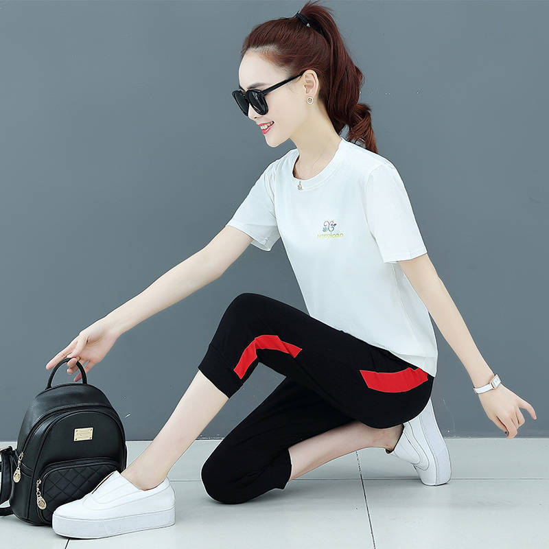 

Two Set Pieces of Women's Clothing with Short Sleeves and Tight Style Simple Tracksuit Dtbv, Black