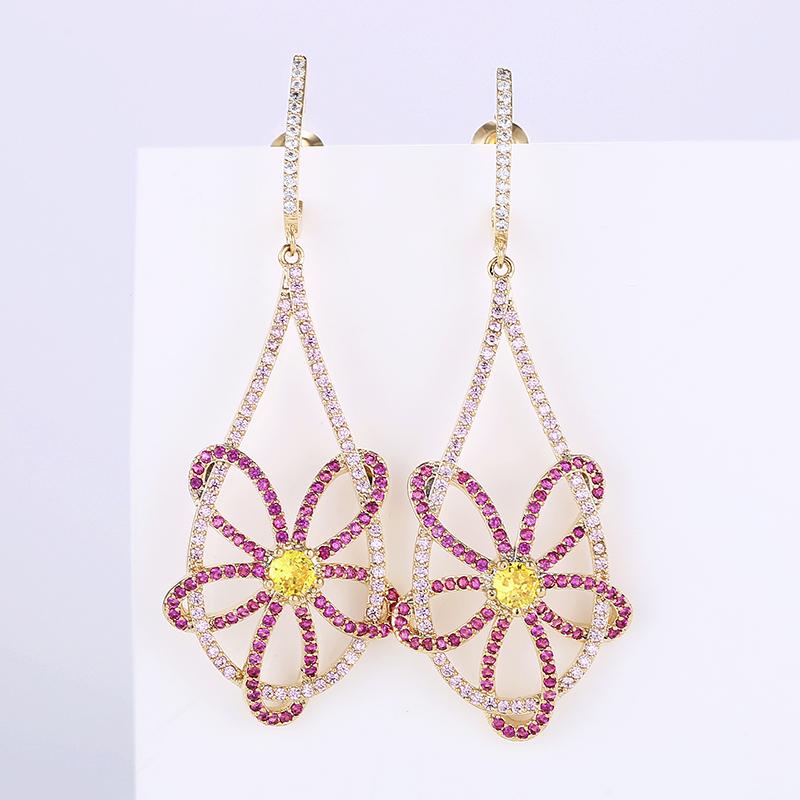 

XIUMEIYIZU New Beautiful Hollow Flower Earrings for Women Wedding Party Rhodium Gold Plating CZ Stone Paved Luxury Jewelry