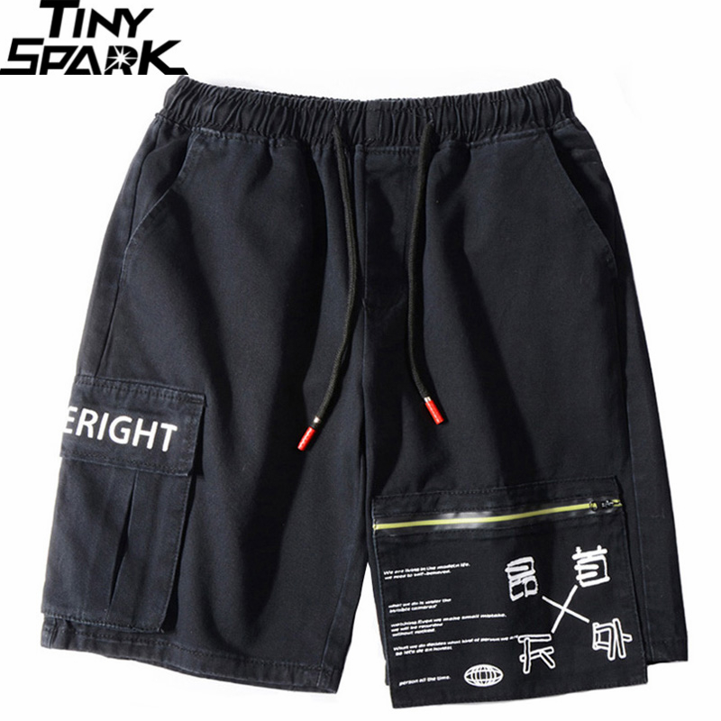 

Men 2020 Hip Hop Cargo Shorts Streetwear Chinese Kanji Jogger Shorts Summer HipHop Track Short Sweatpant Zipper Pockets, A1262207 black