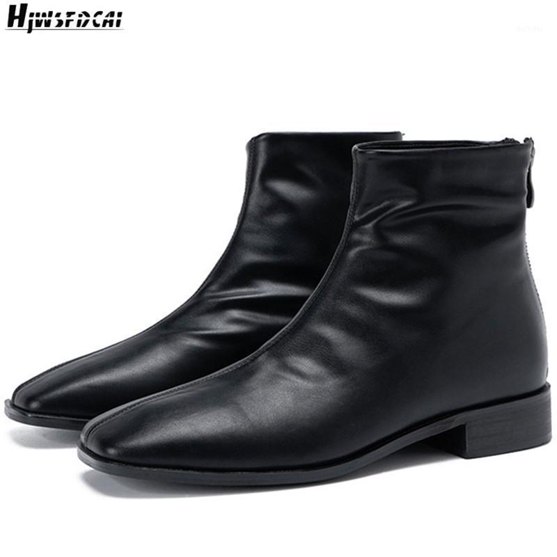 

Hjwsfdcai Women Low Heels Wrinkles Retro Flat Small Short Boots Ladies Zipper Warm Casual Zapatillas Mujer Winter Non-Slip Boots1, Black
