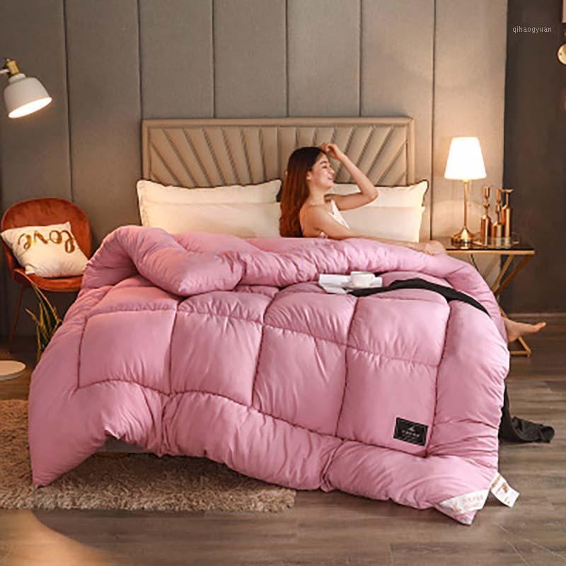 

Solid Winter Comforter Quilt Blue Washed Thick Warm Pink Thicken Blanket for Autumn Home Textile Full  220*240cm1, 01