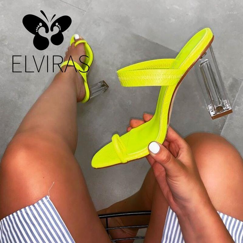

ELVIRAS Woman Shoes Ankle Strape Sandals Perspex Heel Womens High Heel Sandal ladies feminino sandals zapatos de mujer1, Orange