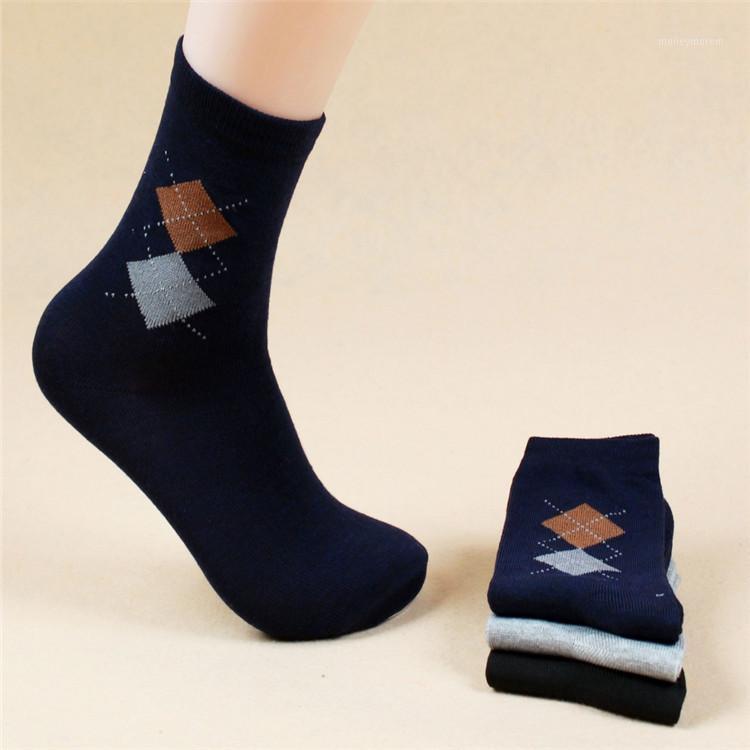 

Wholesale-5 pairs Hot Sale new fashion quality men's socks rhombus Printing casual sports sock for men autumn winter socks 51, Black