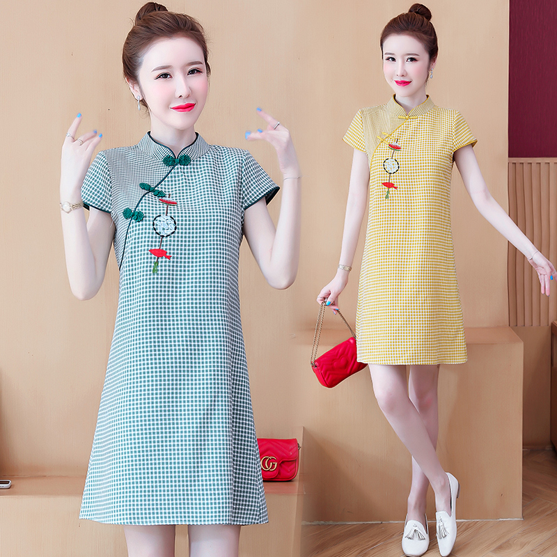 

Womens Plus Size Cheongsam Embroidered Summer Borders Short Chinese Sleeves Mini Dress Tygw, Black;gray