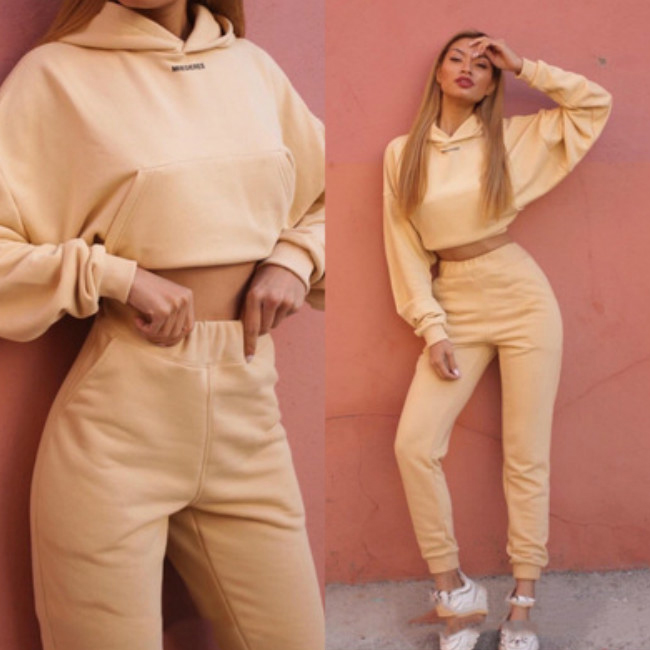 

Womens Tracksuits Womens Long Sleeve Casual Suits Solid Color Sports Two-piece Suit 2020FW Short Pullovers + Pants 2020 New Wholesale, Pink