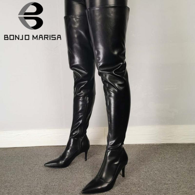 

BONJOMARISA Ins Sexy Girl Pointed Toe High Heels Zipper Knee High Boots Party Dress Over The Knee Boots Women Autumn Shoes Woman, Black