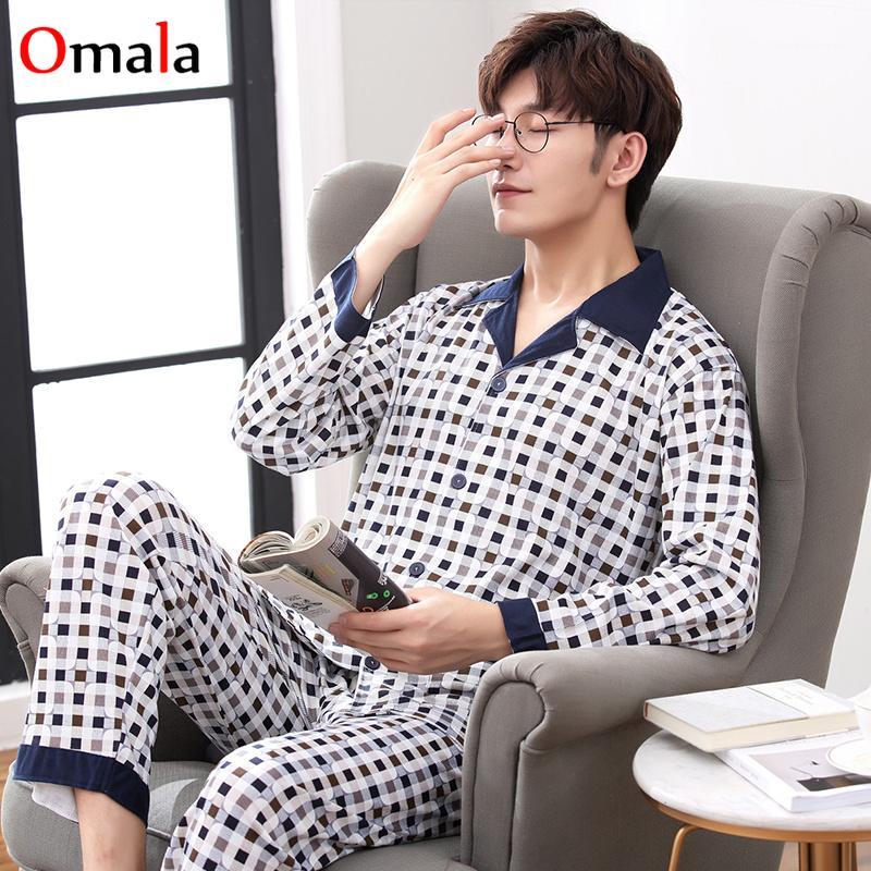 

Spring Autumn new Men's Pajamas Set casual homewear Lattice Men Pajamas Cardigan Sleepwear male Long Sleeve Nightwear Top + Pant1, C h 759 hong
