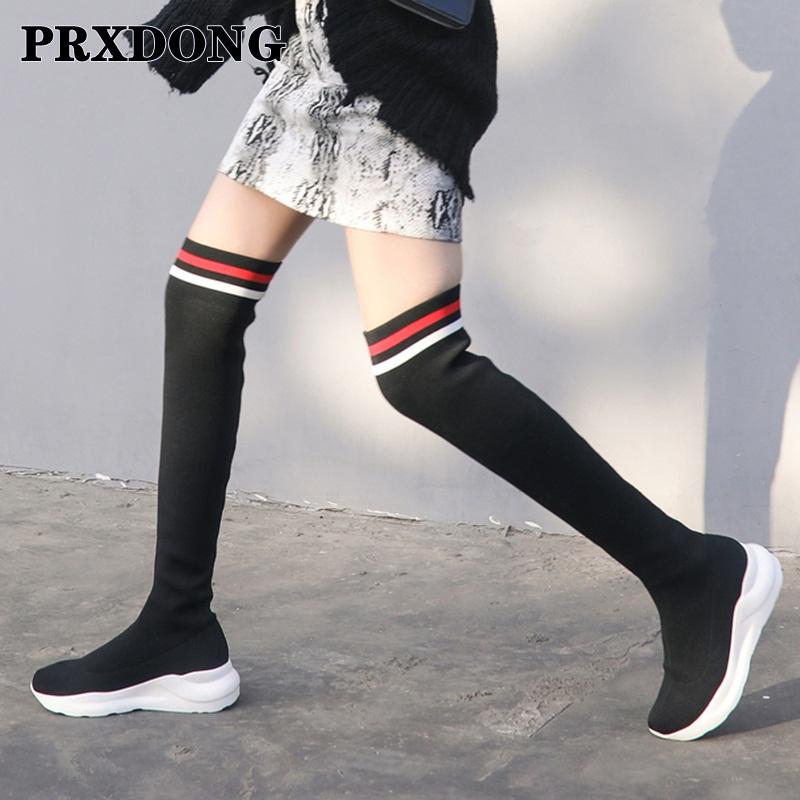 

2020 New Women Knee-High Boots Platforms Black Shoes Woman Autumn Winter Fashion Concise Dress Casual Stretch Long Boots 3940, Black knee boots