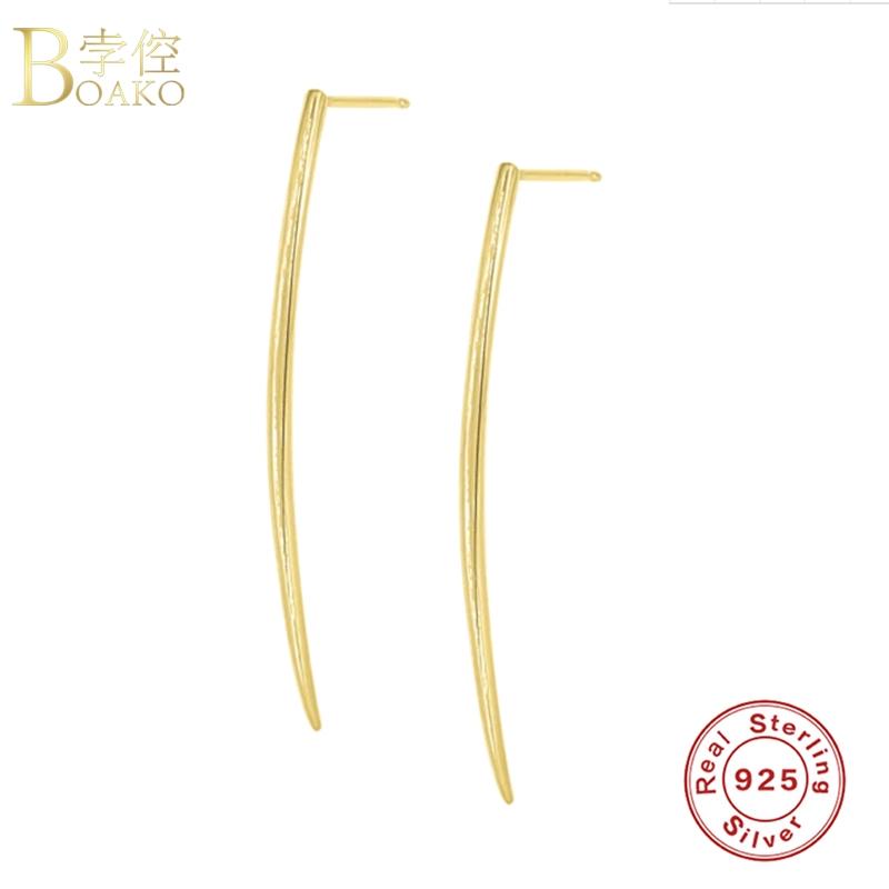 

BOAKO 925 Sterling Silver Earrings For Women 2021 Long Gold Stud Earrings For Gifts Pendientes Brincos Aretes Fine Jewelry Aros