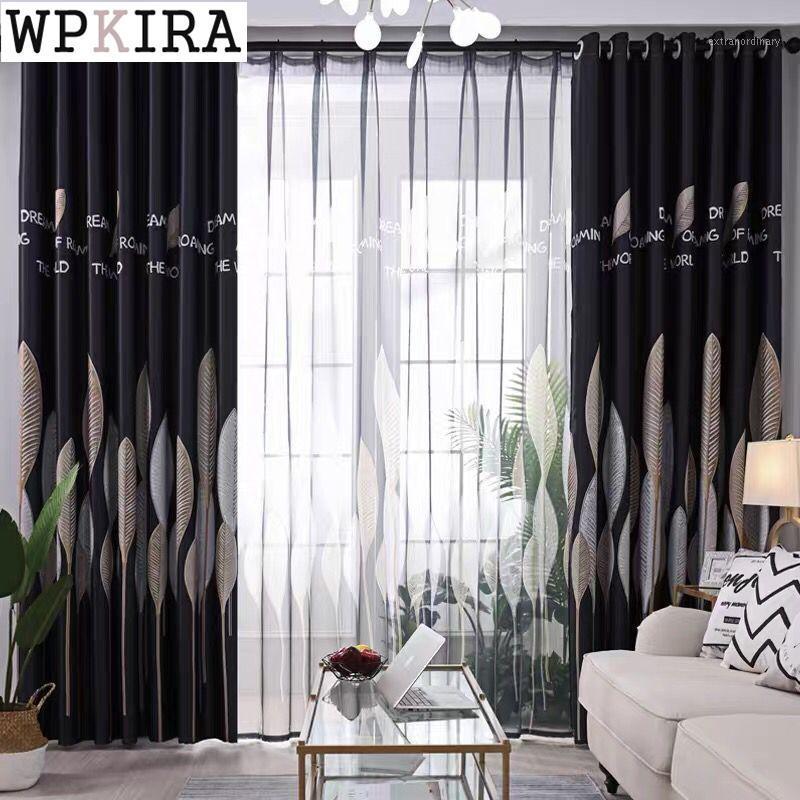 

Nordic Leaf Curtain for Living Room Blackout Drape for Bedroom Shade Cloth French Windows Fabric Sunscreen Blinds S572#401, Color 01 tulle