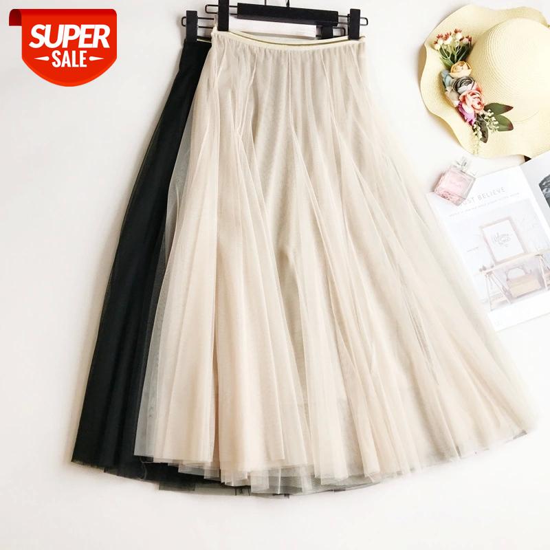 

Summer Mesh Women Pleated Skirt Solid High Waist A Line Tulle Skirts Chic Long Maxi Tutu Skirt Holiday Beach Tulle #aA7F, White;black