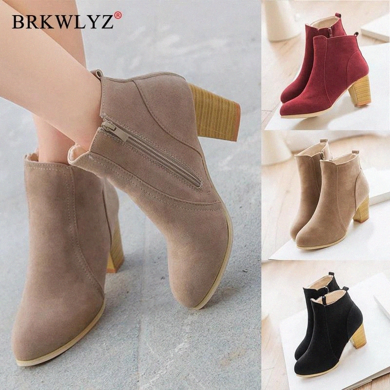 

New Women Boots Flock Ankle Boots Autumn Winter Women Boot Ladies Party Western Stretch Fabric Ankle for #1T42, Black