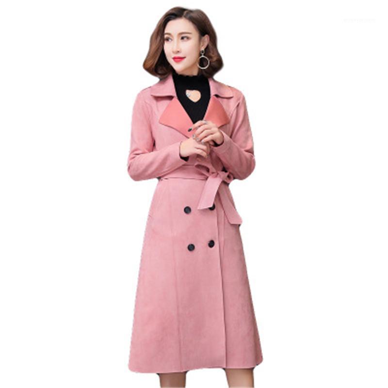 

Plus Size 3XL Suede Trench Coat For Women Spring Autumn Double Breasted Long Overcoat 2019 Fashion Elegant Clothes Windbreaker1, Khaki