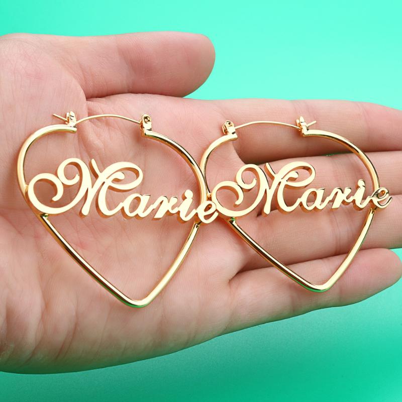 

Lateefah Custom Jewelry Personality Name Heart Dangle Earrings Stainless Steel Big Earrings For Women Nameplate Girl Gift