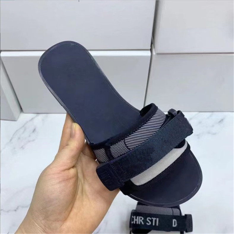 

2022 Designers Women Nude Camouflage Slippers Women Denim Flat Slipper Evolution Buckle nylon strap Designer Fabric Band Rubber Sole Slide, Blue
