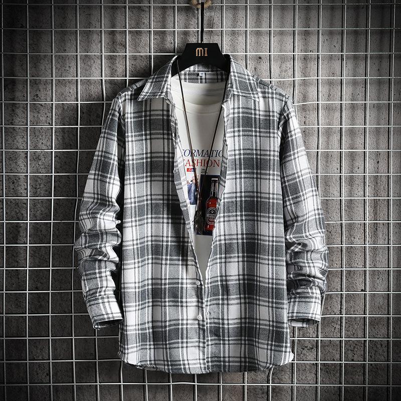 

Casual Spring Autumn Plaid Shirt Men Long Sleeve High Quality 2021 Japan Style Loose Streetwear Shirts Plus Size M-5XL Clothes, Orange