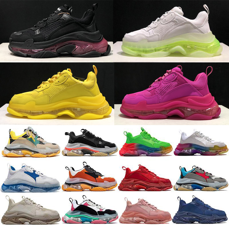 

New 2021 Fashion men women Casual Dad Shoes Triple S 17FW Sport Sneakers Tripler Black Pink Crystal clear sole Bottom Paris Platform Shoes