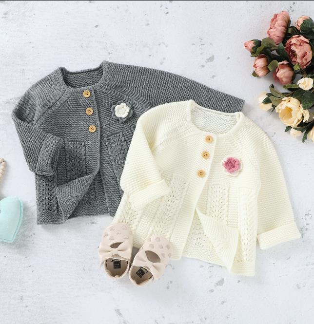 

Autumn Winter Infant Baby Girls Boys Cardigan Sweaters Lovely Button Up Cotton Sweater Casual Knitted Outerwear, Gray