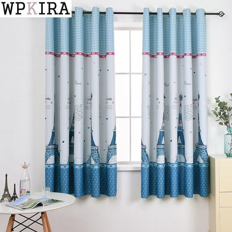 

Tower Short Curtains For Children Room Half Shade Curtains High Quality For Living Room Bedroom Kids Curtain PC015&301, Blue