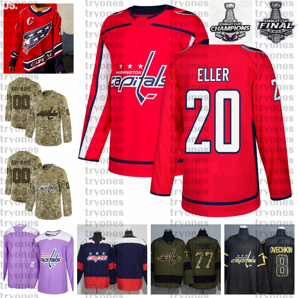 

2021 Reverse Retro Customize 20 Lars Eller Washington Capitals Champions Hockey Jersey Golden Edition Camo Veterans Day Fights Cancer, Blue