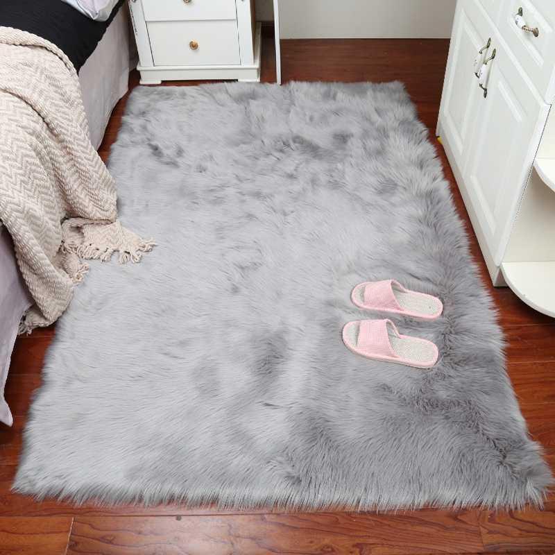 

Artificial Wool Carpet Rectangle/Square garnish Faux Mat Seat Pad Plain Skin Fur Plain Fluffy Area Rugs Washable Home Textile1, Black