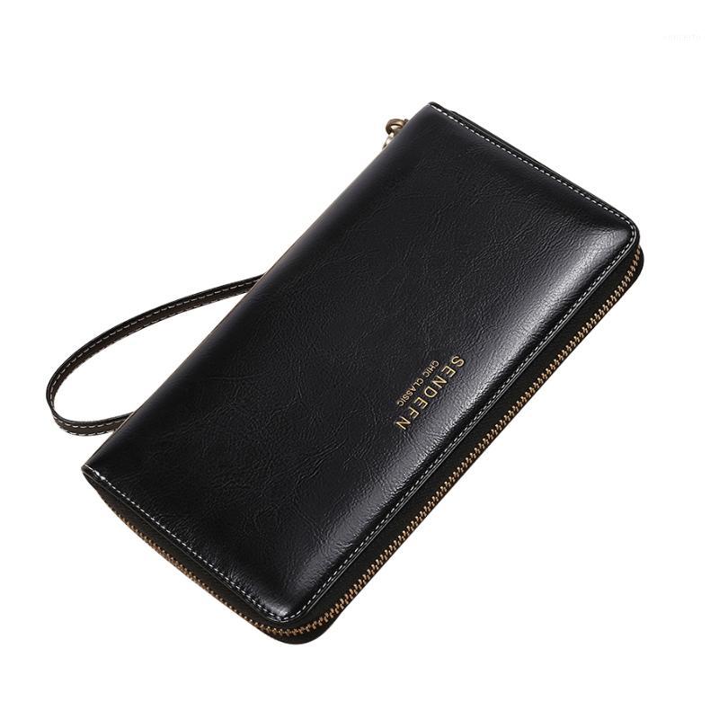 

LJL-Sendefn Women' Wallet Ladies Purse Long Wallets Soild Female Fashion Leather Clutch Zipper Bag 7Plus 5054H-1, Black
