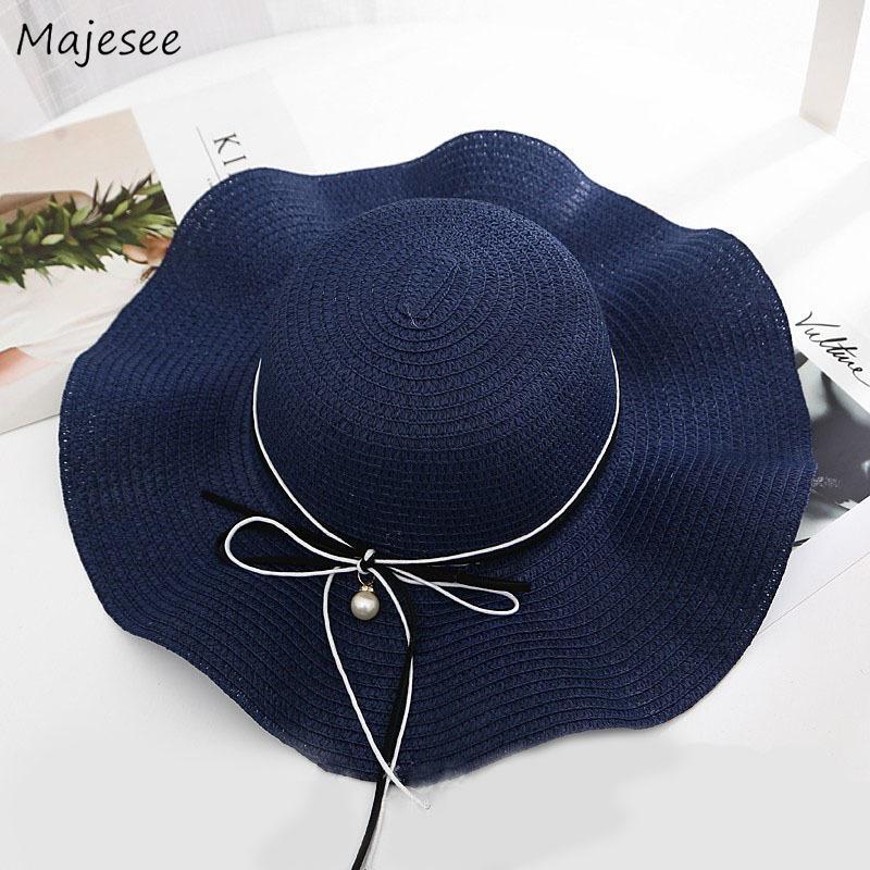

Sun Hats Women Bow Solid Pearl Elegant Ruffled Wide Large Brim Ladies Korean Style All-match High Quality Casual Vintage Fashion1, White